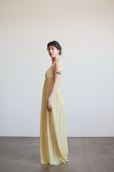 1930s Buttercream Silk Smock Sleeveless Nightgown