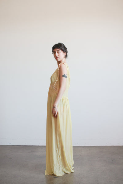 1930s Buttercream Silk Smock Sleeveless Nightgown
