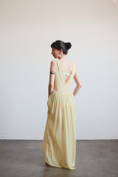 1930s Buttercream Silk Smock Sleeveless Nightgown