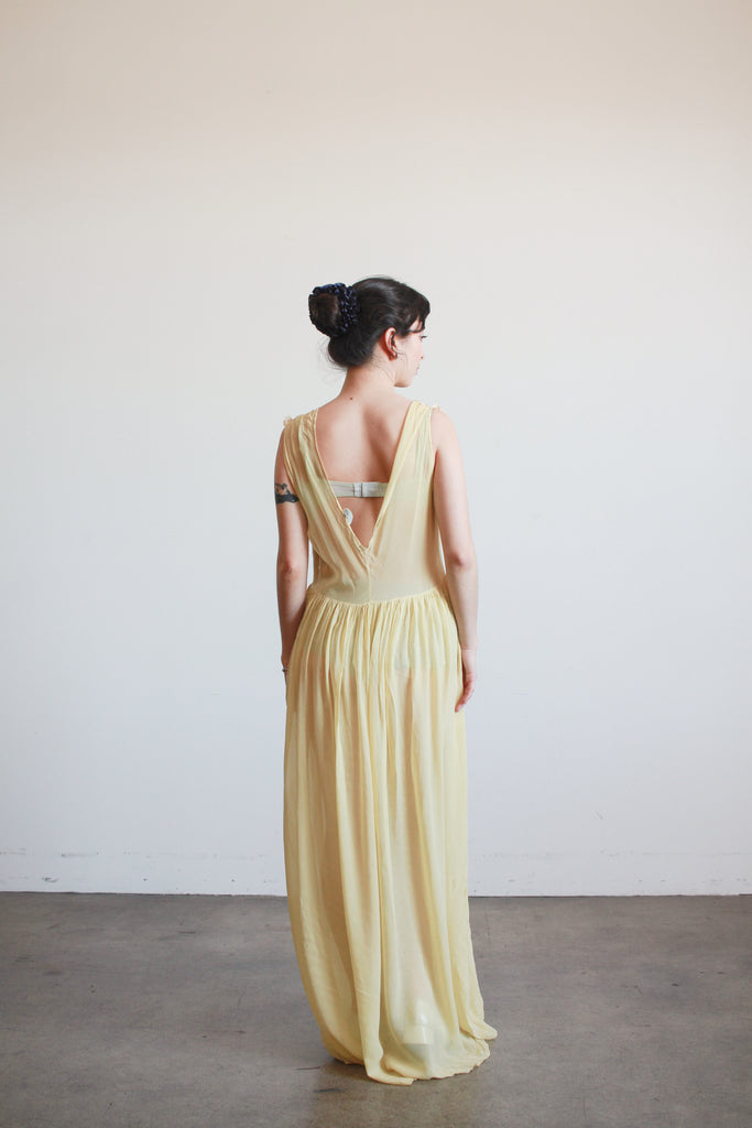 1930s Buttercream Silk Smock Sleeveless Nightgown Blossom Vintage 1930s Buttercream Silk Smock Sleeveless Nightgown Blossom Vintage