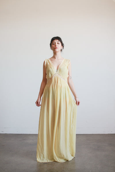 1930s Buttercream Silk Smock Sleeveless Nightgown