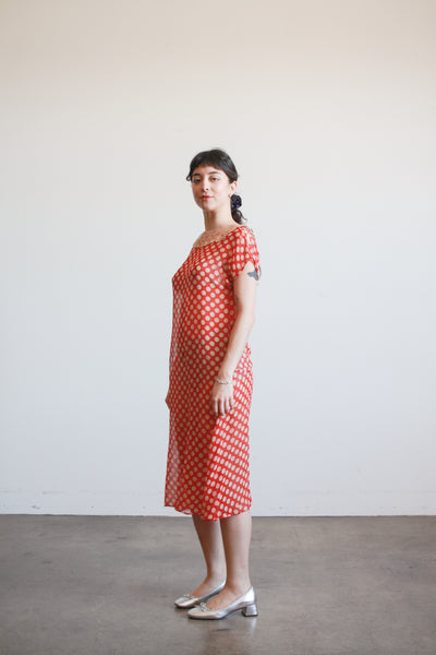 1920s Red Polka Dot Chiffon Day Dress