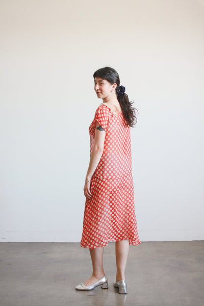 1920s Red Polka Dot Chiffon Day Dress