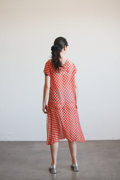 1920s Red Polka Dot Chiffon Day Dress
