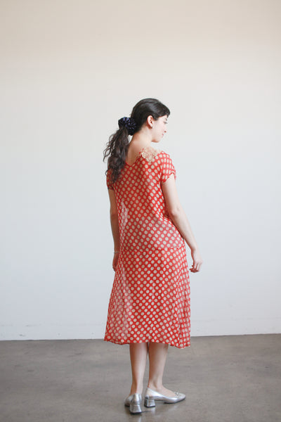 1920s Red Polka Dot Chiffon Day Dress