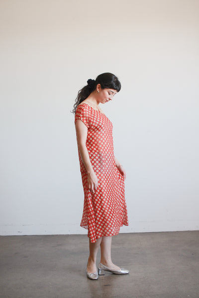 1920s Red Polka Dot Chiffon Day Dress