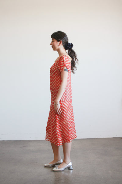 1920s Red Polka Dot Chiffon Day Dress
