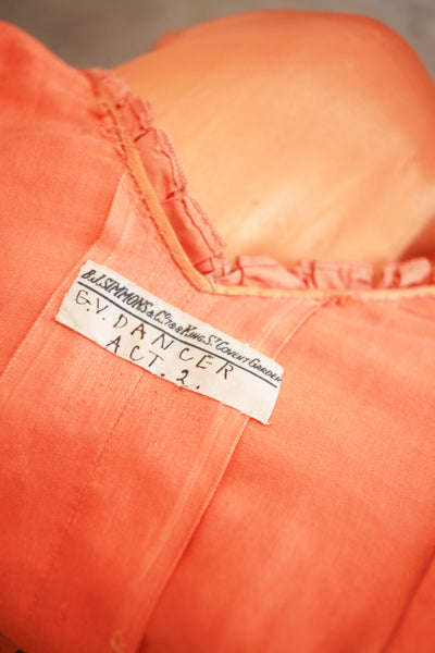1930s Tangerine Silk Ruffled Sleeveless Gown