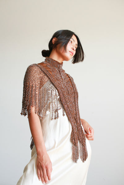 Victorian Chocolate Beaded Webbed Capelet