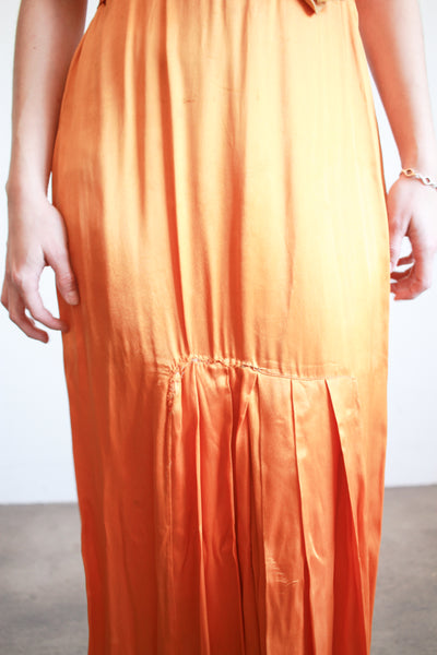 1930s Tangerine Silk Ruffled Sleeveless Gown