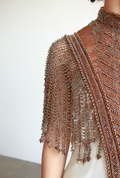 Victorian Chocolate Beaded Webbed Capelet