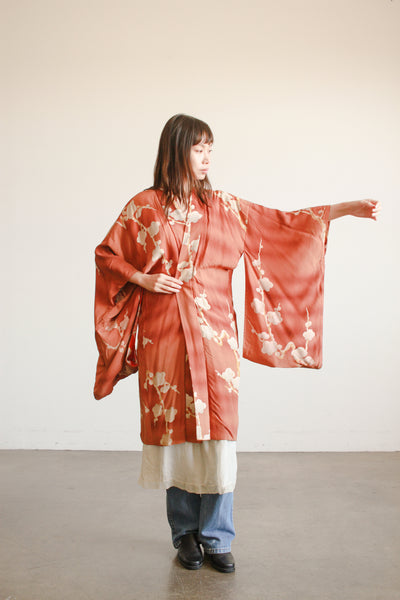 1950s Sienna Brown Reversible Silk Kimono