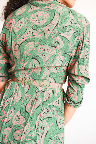 1940s Jade Green Print Rayon Pleated Dress