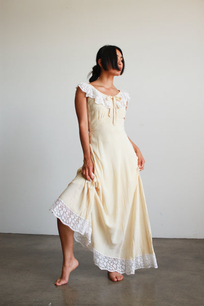 1940s Ecru Silk Lace Bias Slip Dress
