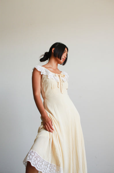 1940s Ecru Silk Lace Bias Slip Dress