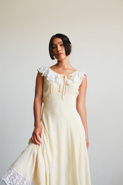 1940s Ecru Silk Lace Bias Slip Dress