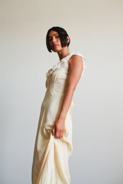 1940s Ecru Silk Lace Bias Slip Dress