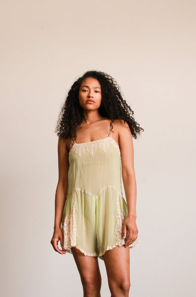 1920s Celery Cotton Chemise Romper