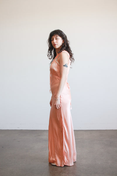 1940s Blush Silk Charmeuse Bias Pleated Nightgown