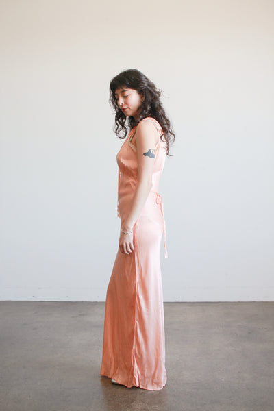 1940s Blush Silk Charmeuse Bias Pleated Nightgown