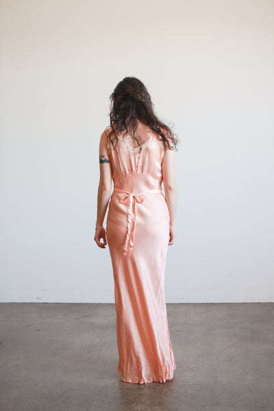 1940s Blush Silk Charmeuse Bias Pleated Nightgown