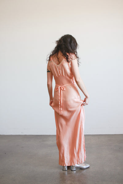 1940s Blush Silk Charmeuse Bias Pleated Nightgown