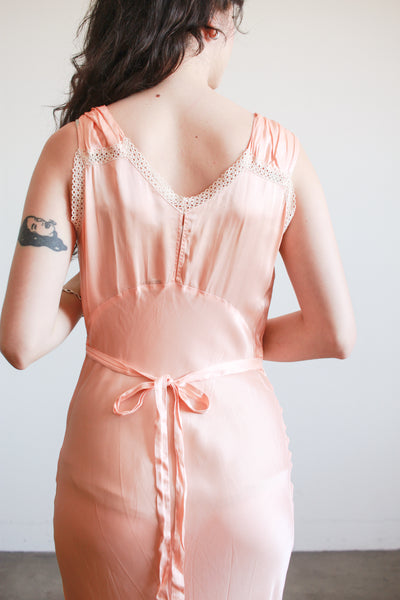 1940s Blush Silk Charmeuse Bias Pleated Nightgown