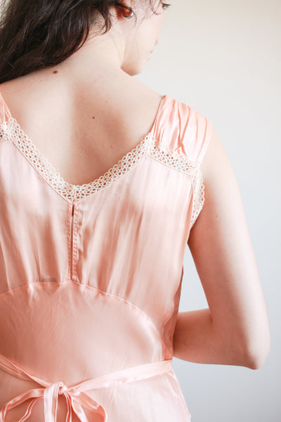 1940s Blush Silk Charmeuse Bias Pleated Nightgown