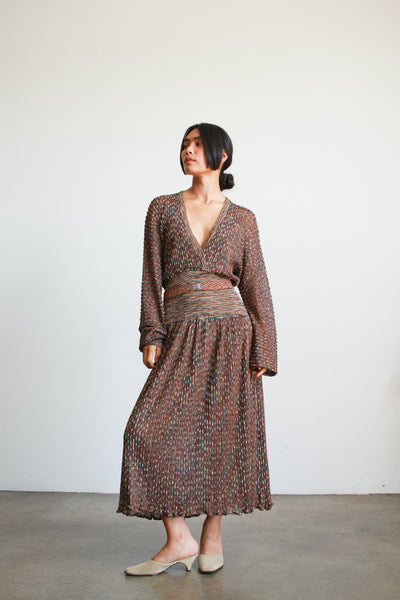 1970s Missoni Metallic Knit Long Sleeve Dress