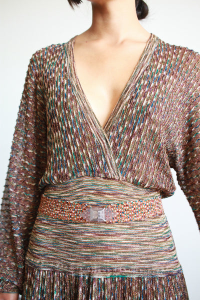 1970s Missoni Metallic Knit Long Sleeve Dress