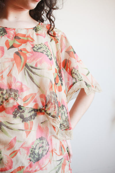 1920s Print Chiffon Capelet Drop Waist Dress