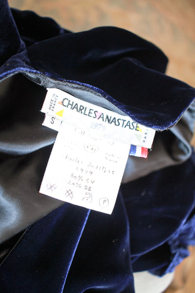 2000s Charles Anastase Sapphire Velvet A-Line Dress