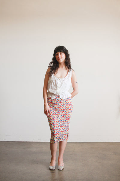 1980s Pleats Please Floral Pleated Midi Skirt