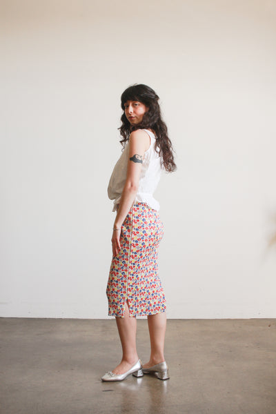 1980s Pleats Please Floral Pleated Midi Skirt