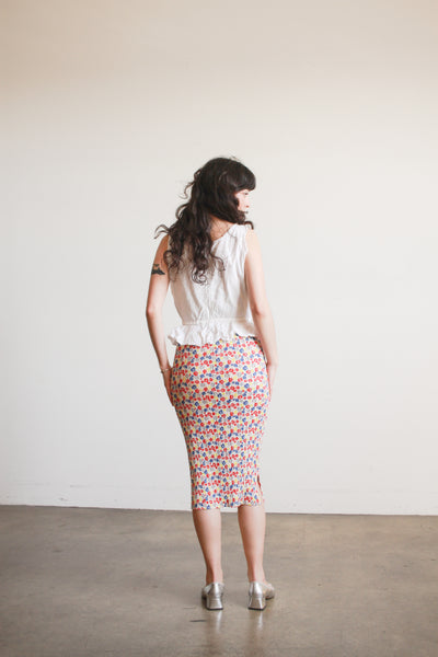 1980s Pleats Please Floral Pleated Midi Skirt