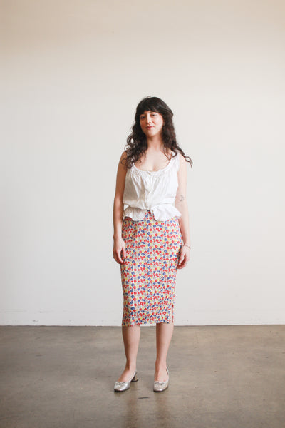 1980s Pleats Please Floral Pleated Midi Skirt
