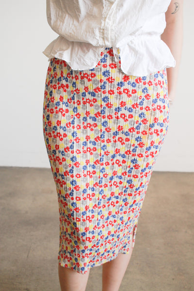 1980s Pleats Please Floral Pleated Midi Skirt
