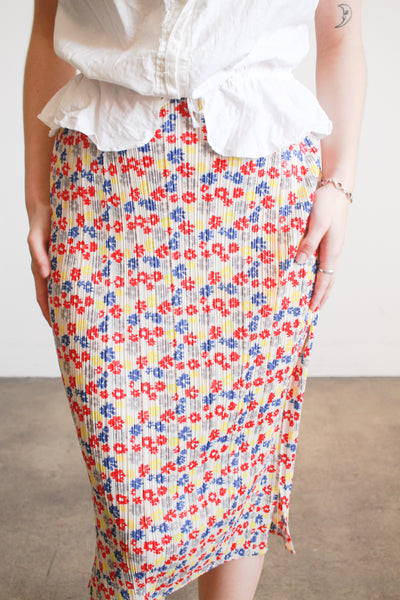1980s Pleats Please Floral Pleated Midi Skirt