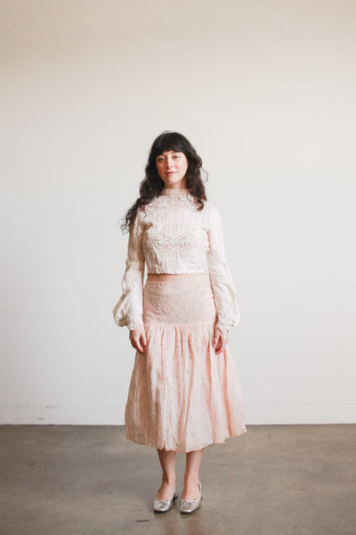 1950s Blush Organza Daisy Print Skirt