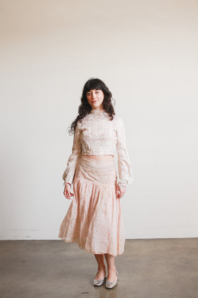 1950s Blush Organza Daisy Print Skirt