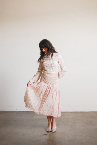 1950s Blush Organza Daisy Print Skirt