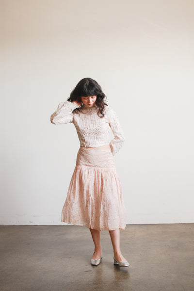 1950s Blush Organza Daisy Print Skirt