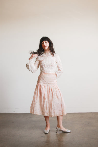 1950s Blush Organza Daisy Print Skirt