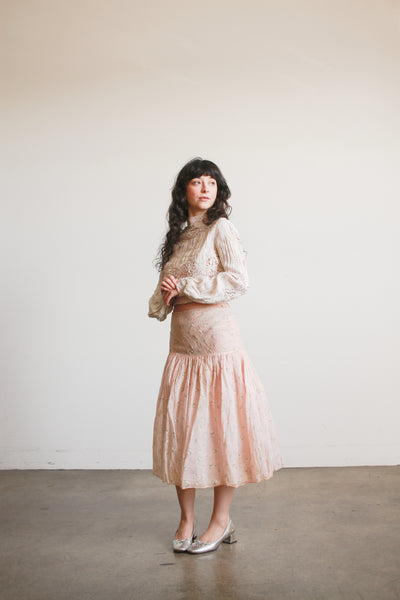 1950s Blush Organza Daisy Print Skirt