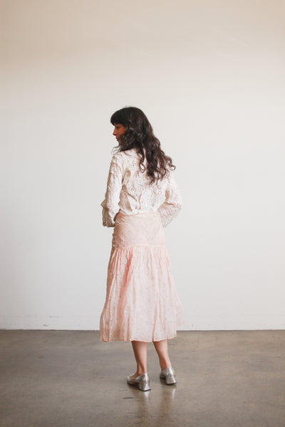 1950s Blush Organza Daisy Print Skirt