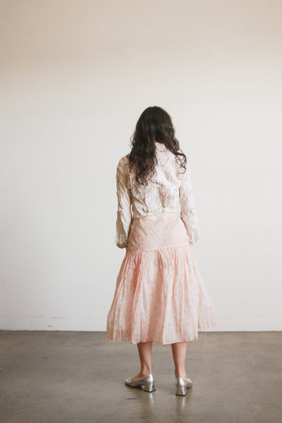 1950s Blush Organza Daisy Print Skirt