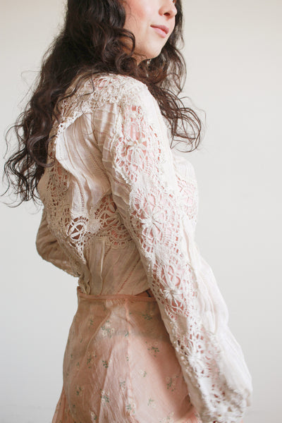 1900s Cream Linen Crochet Blouse