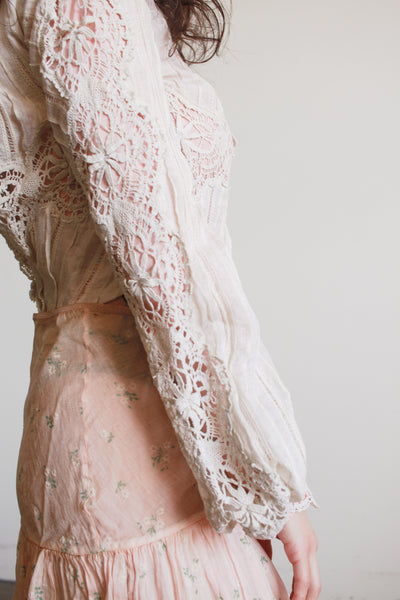 1900s Cream Linen Crochet Blouse