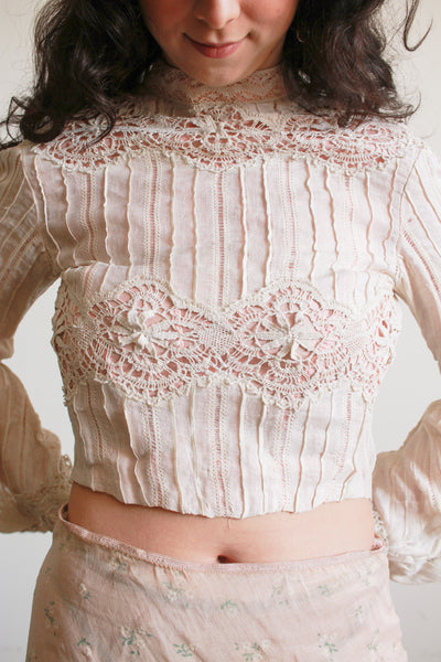 1900s Cream Linen Crochet Blouse