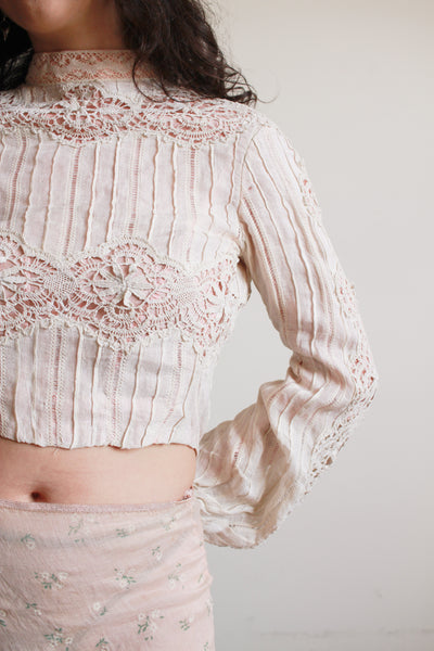 1900s Cream Linen Crochet Blouse
